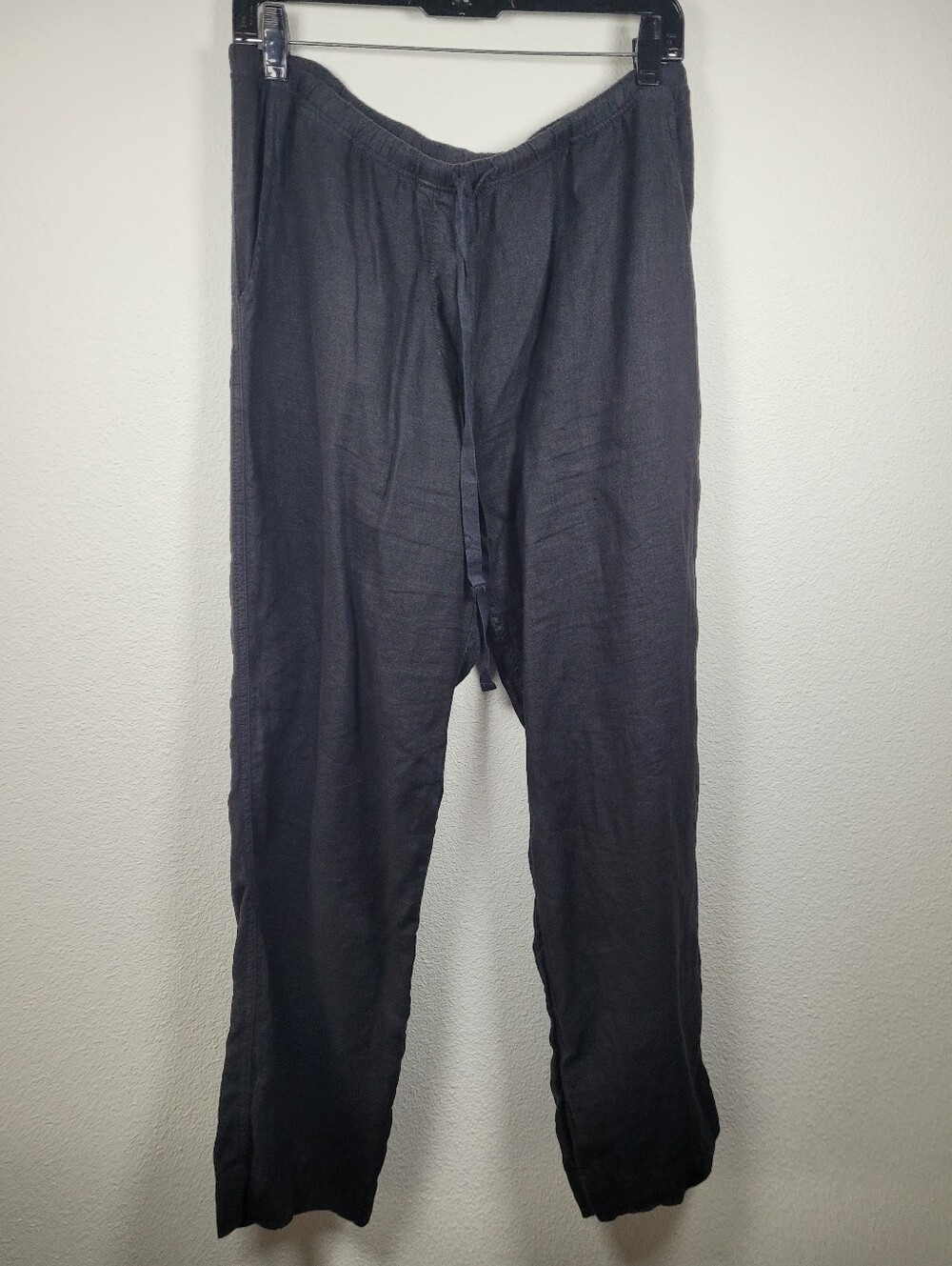 Velvet by Jenny Graham 100% Linen Drawstring Pants Black M Made In USA Wide Leg